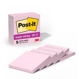 Post-it Super Sticky Notes, 5 Sticky Note Pads, 3 x 3 in., School Supplies, Office Products, Sticky Notes for Vertical Surfaces, Monitors, Walls and Windows, Pink Salt