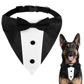 Wedding Dogs Collar with Bow Tie Adjustable Formal Dog Tux Tuxedo Dogs Collar Formal Dog Tuxedo for Small Medium Large Pets (Large Black)