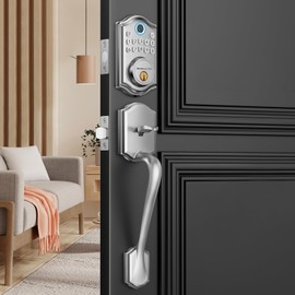 AkaGear Keyless Entry Door Lock with Handle Set - Fingerprint Door Locks, Electronic Keypad Deadbolt, Smart Locks for Front Door, Auto-Lock & One Touch Locking, Easy Installation - Satin Nickel