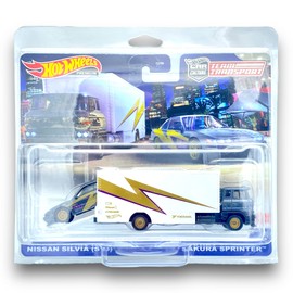 Hot Wheels Team Transport #52 - Nissan Silvia (S13) & Sakura Sprinter (Black, White & Gold) - 2023 - COMES IN A KLAS CAR KEEPER PROTECTIVE COLLECTORS CASE - HKF41