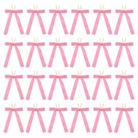 PATIKIL Velvet Bows, 24 Pcs Velvet Ornaments Ribbon Gift Bows Vintage Wreath Bow for Christmas Tree Wedding Birthday Parties Decor, Pink (1" Width, 5x7 Inch)