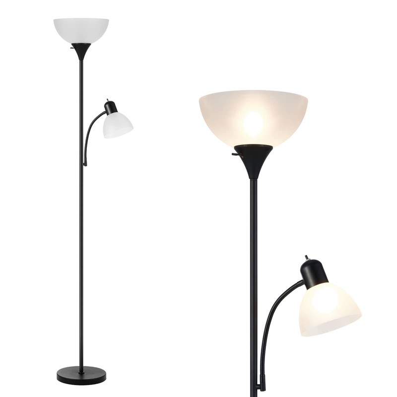 HonoDing Adjustable Silver Floor Lamp with Reading Light Susan Modern