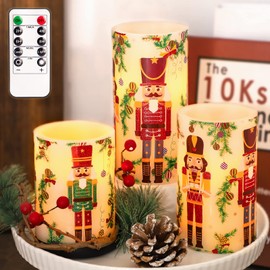 FLAVCHARM Flameless Candles Battery Operated with Remote Colorful Christmas Nutcracker Glitter Design Real Wax Flickering LED Candles for Holiday Christmas Decorations Home Party Brithday Gifts Set