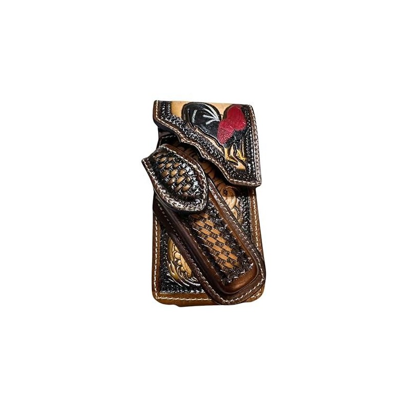 Leather Phone Belt Holster and Knife Holder Hand Tooled Handmade