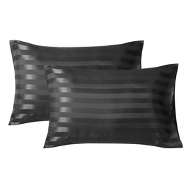 Damier Set of 2 Satin Cushion Covers 40 x 80 cm Black Smooth Shiny High-Quality Silky Microfibre Cushion Cover Protects Hair and Skin