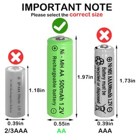 Lombaour 1.2v AA 500mAh Rechargeable Batteries,Double A Ni-MH Pre-Charged Solar Battery for Solar Lights, Lawn Lamps, Pathway Lights(12 Pcs)