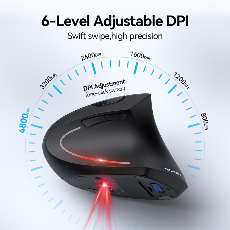 TECKNET Ergonomic Mouse, Wireless Bluetooth Vertical Mouse, 4800 DPI Silent