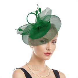 Zando Fascinators for Weddings, Feather Mesh Fascinator Clip, Faux Flowers Green Fascinator, On A Headband Wedding Prom 2025, Hair Accessories Wedding Guest, Bride Hat, Green, One Size
