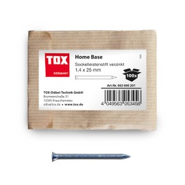 TOX Home Base 63600201 Skirting Board Pins Blue Galvanised with Deep Countersunk Head in Recyclable Paper Packaging for Fixing Skirting Boards, Slats Wood and Much More Pack of 100, Silver, 1.4 x 25