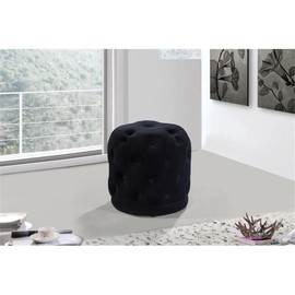 Meridian Furniture Harper Collection Modern | Contemporary Velvet Upholstered Ottoman / Stool with Deep Button Tufting, Solid Wood Frame, Black, 18" W x 18" D x 17" H