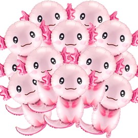 Gejoy 18 Pcs Axolotl Birthday Party Decorations Axolotl Balloons 26 Inch Cute Aluminum Foil Balloons Inflatable for Summer Beach Themed Party Pool Toys Favor Supplies