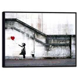Wieco Art Framed Canvas Wall Art Giclee Canvas Prints of Banksy Grafitti Girl with Red Balloon Abstract Artwork for Wall Decor Home Decorations Black Frame BANKSY-1-6080-BF