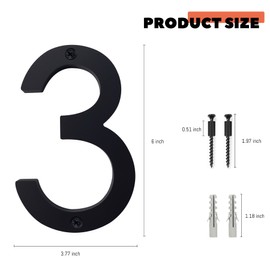 6-inch Black Modern House Numbers, Floating Flush Wall Mount with Screw Set, Home Address Number for Garden Door Mailbox, Easy to Install, 911 Visibility Signage[3]