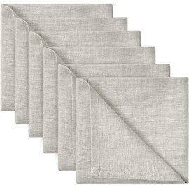 DAPU Linen Napkins 45 x 45 cm Fabric Napkins Pack of 6 100% Linen Napkins Fabric Washable Napkins with Hemstitch Beige