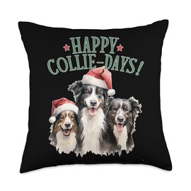 Christmas Collie Dog Shopp Happy Days Funny Puppy Collies Dog Christmas Sweater Throw Pillow, 18x18, Multicolor