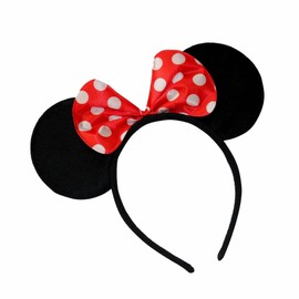 3HA HAHAHA Mouse Ears Headband Adult Minnie Black With Red And White Dot Spotted Bow Fancy Dress Ladies Kids Girls Head Band Costume Party Decoration Gifts Accessories (1 Pc)