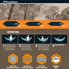 Fox Outfitters Neolite Double Camping Hammock - Lightweight Portable Nylon Parachute Hammock for Backpacking, Travel, Beach, Yard. Hammock Straps & Steel Carabiners Included
