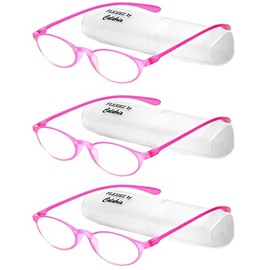 Calabria 719 Flexie 3 Pack Oval Flexible Reading Glasses +1.25 Fuchsia Pink Men Women Trendy Bendable Readers TR-90 Durable