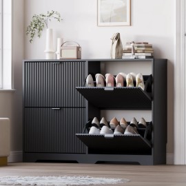 Fluted Shoe Cabinet Storage with 4 Flip Drawers for Hallway, Entrance