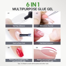 Love easy 6 in 1 Nail Glue Gel - Long Lasting 28 Days+ - Nail Tips Glue Gel Fake Nails Press On Nails