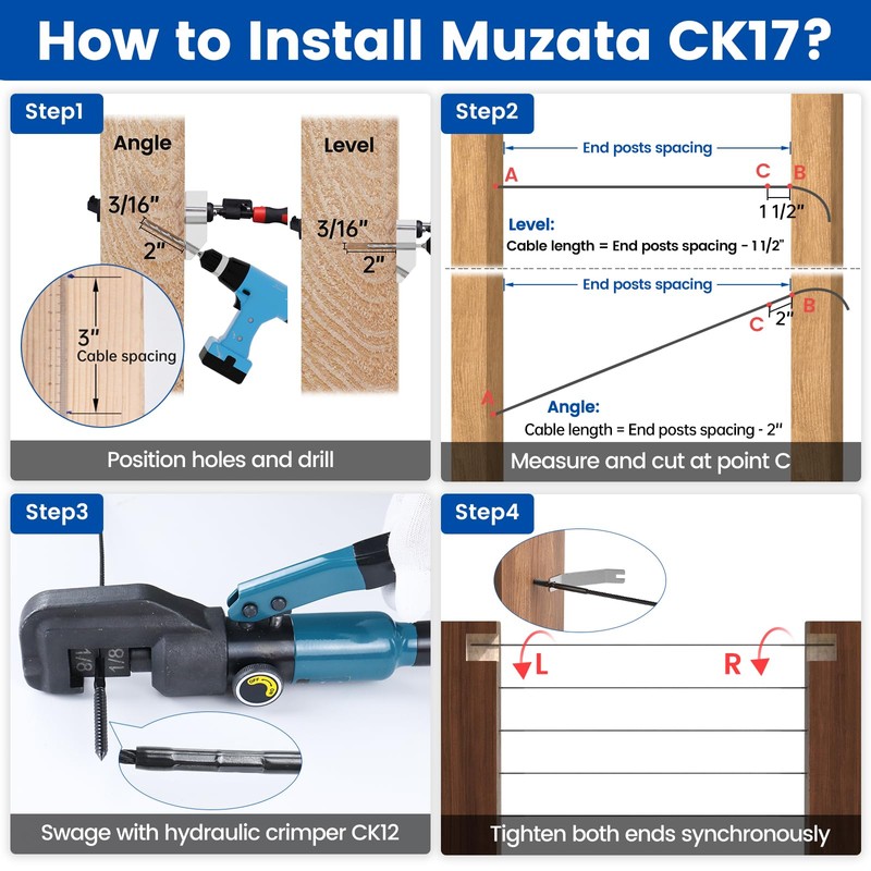 Muzata 80 Pack 1/8" Black Cable Railing Hardware Kit Swage
