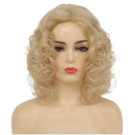 Siudus Blonde Curly Wigs for Women Shoulder length Side Part Hair Wig Synthetic Heat Resistant Fiber Wig for Daily Cosplay Use