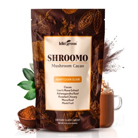 Shroomo Mushroom Coffee Alternative - Master Blend of Lion's Mane, Ashwagandha, Maca Root, Roasted Chicory, Monk Fruit For Mental Clarity, Energy, Focus - Cacao Hot Chocolate Drink 8 oz by KIKI Green