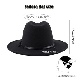 Unisex Wide Brim Fedora Hat with Belt Buckle Adjustable Classic Panama Church Hat for Women Men Black