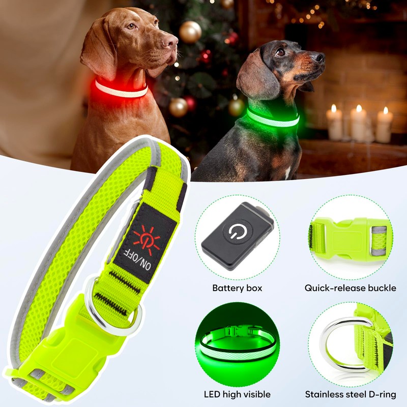 Flashseen LED Dog Collar, USB Rechargeable Light Up Dog Collar