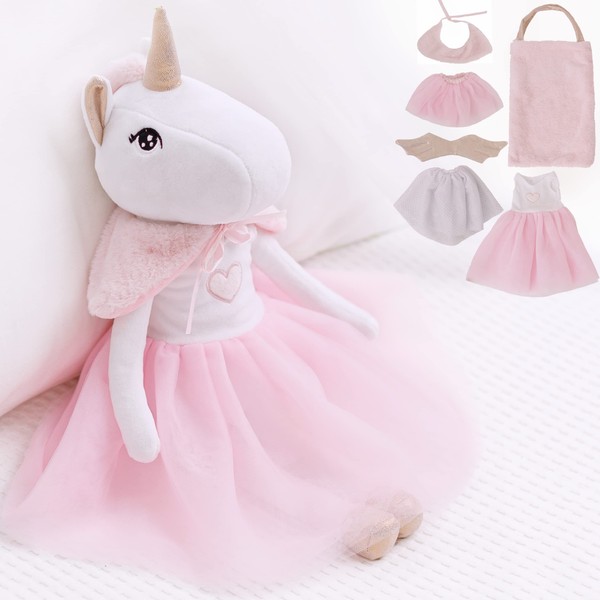 Perfectto Design Ballerina Unicorn Doll Stuffed Animal for Girls - Plush Toy Doll Set, Bag, Tutu Cloths, Wings - Play Set for 3 4 5 Year Old Girl Gift for Little Girl, Birthday, Christmas Age 3-9