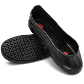 LG01 Crews Crew Guard Fuel oil Resistant (FO) Shoe Covers- CE/ASTM Anti-slip & Waterproof Rubber Overshoes for Work, Non-Slip Safety Protectors for Kitchen/Medical/Industry (Black, L（US7.5-10）)
