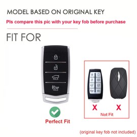 Hontumax Premium Leather 4-Button Key Fob Cover Case for Genesis G70 G80 G90 2017 2018 2019 2020 2021 (White)