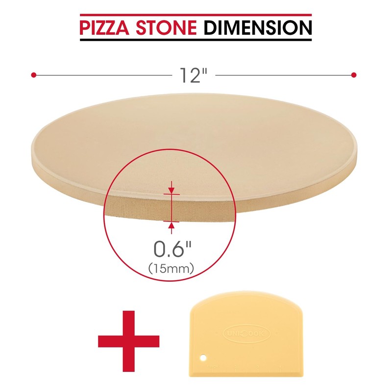 Unicook 12 Inch Round Pizza Stone, Heavy Duty Cordierite Bread