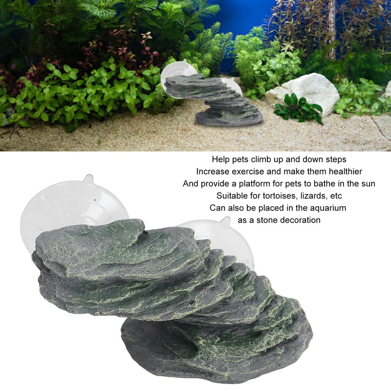 Resin Climbing Platform Realistic Aquarium Rock Ornaments with Suction Cup