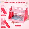 NOLITOY Dollhouse Miniature Bunk Bed, Pretend Play Doll Double-Deck Bed