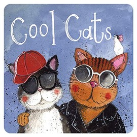 ALEX CLARK Cool Cats Coaster (single) - Sunglasses - Watercolour Design - Cork Back
