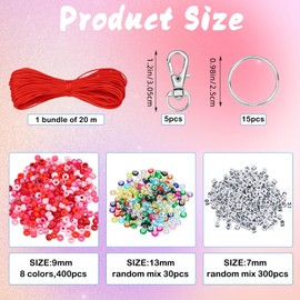 LEGENTLISUR Pony Bead Keychain Making Kit DIY Adjustable Letter Beads Strings Key Chain Making Crafts Bag Charm Bracelet Supplies Jewelry Backpack Accessories for Party Favors (Crimson)