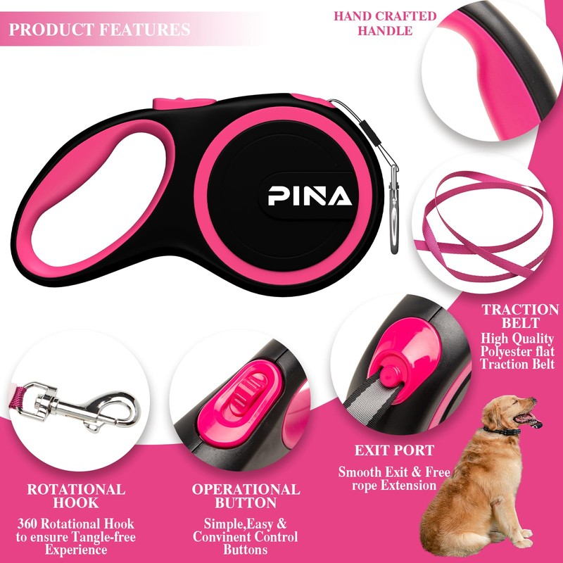 PINA Retractable Dog Leash, 26ft Dog Leash for Small Medium