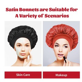 3 Pack Sleeping Hair Hat, Satin Hat Curly Hair Nightcap, Loose Tight Band Nightcap, Soft Headband Nightcap, Women's Silk Hat, Suitable for Night Sleep Curly Hair Protection (Black + Red)