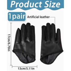 LEEQ Leather Half Palm Short Gloves Unisex Gothic Full Finger Gloves PU Leather for Dance Men / Women Glove Performance Dress Black