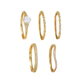 FDEETY Pack of 5 Gold Rings Women Stacking Rings with Zirconia Rings Set Ring Gold Women's Finger Ring Thumb Rings Waterproof Statement Ring Engagement Ring Jewellery Size 6-10, Zinc