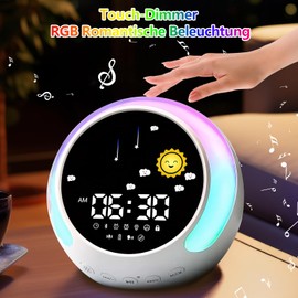 YUWJOOWEE Children's Alarm Clock, Sleep Training Children's Alarm Clock with Sun & Moonrise, Sleep Sound Machine, Night Light and OK to Wake Alarm Clock for Boys and Girls