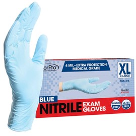 ForPro Disposable Nitrile Exam Gloves, Medical Grade, 4 Mil Extra Protection, Powder-Free, Latex-Free, Non-Sterile, Food Safe, Blue, X-Large, 100-Count