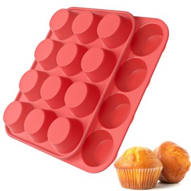 Helpcook 2Pack Silicone Muffin Pans with Metal Reinforced Frame,12 Cup Regular Size Silicone Cupcake Pan,Muffin Tin,Nonstick Cupcake Baking Molds for Muffins,Cupcakes,Egg Bites,BPA Free (2Pack Red)
