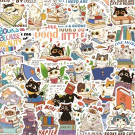 60Pcs Cute Cat Stickers – Vinyl Decals Featuring Adorable Kittens, Book-Themed Designs & Cartoon Styles, for Laptops, Water Bottles, Scrapbooking, Journals, Gift for Cat Lovers & Book Enthusiasts