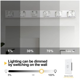 Ship in USA,Modern Crystal 6-Light LED Wall Sconce,Elegant Chrome Bathroom Vanity Light with Clear Crystal Shades for BathroomLamp Power(W): 18