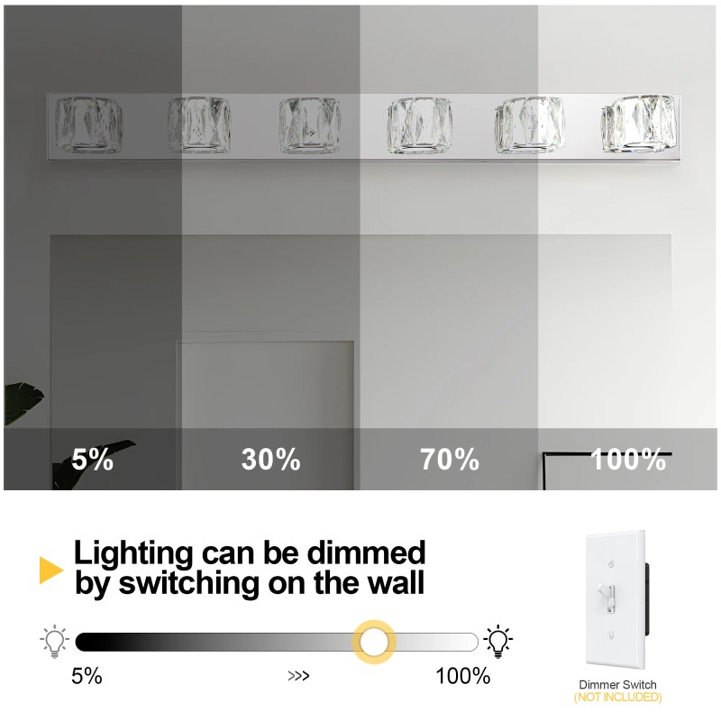 Ship in USA,Modern Crystal 6-Light LED Wall Sconce,Elegant Chrome Bathroom