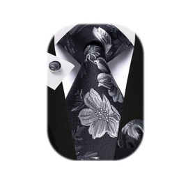 Enlision Ties for Men Black White Tie Handkerchief Cufflinks Set Floral Tie Silk Woven Flower Classic Men's Necktie Pocket Square for Wedding