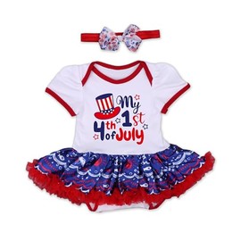 RONGTAI "My 1st 4th of July Baby Girl Tutu Outfits Infant Short Sleeve Ruffle Bodysuit Newborn Romper Dress Independence Day Patriotic Party Clothes 6-12 Months Red