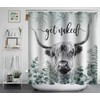 SKAILIÉ 4PCS Highland Cow Shower Curtain Set with Rugs, Green